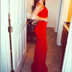 Red two piece prom dress